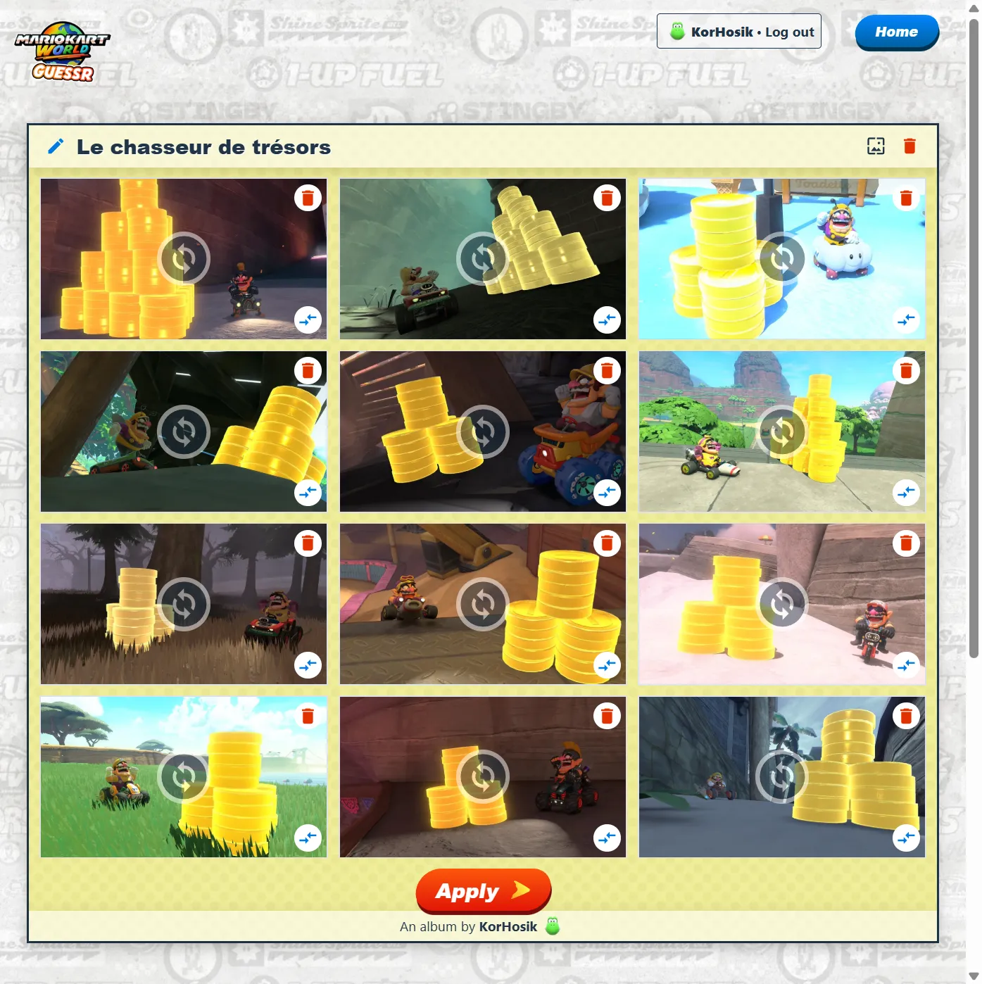 A photographer's album showing a selection of their Mario Kart World photos.