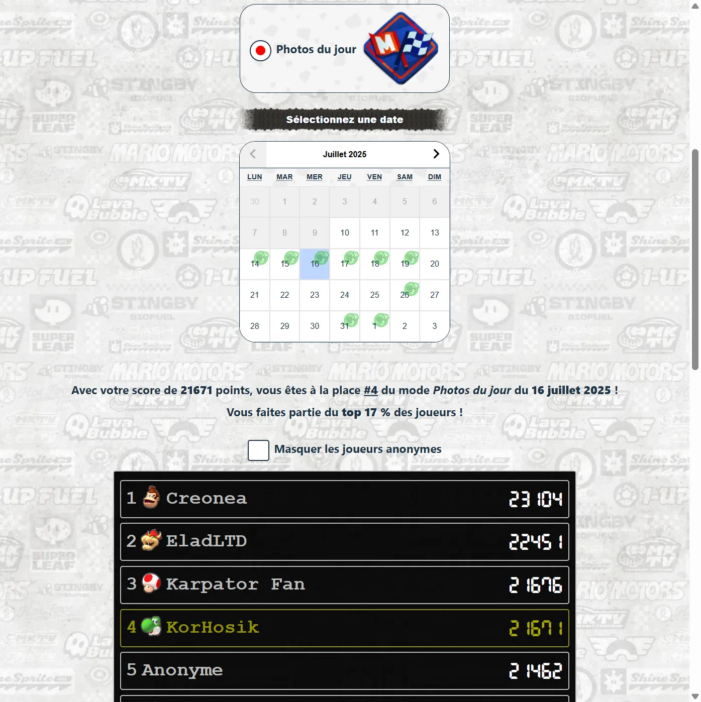 Le challenge Photos du jour de Mario Kart World Guessr.