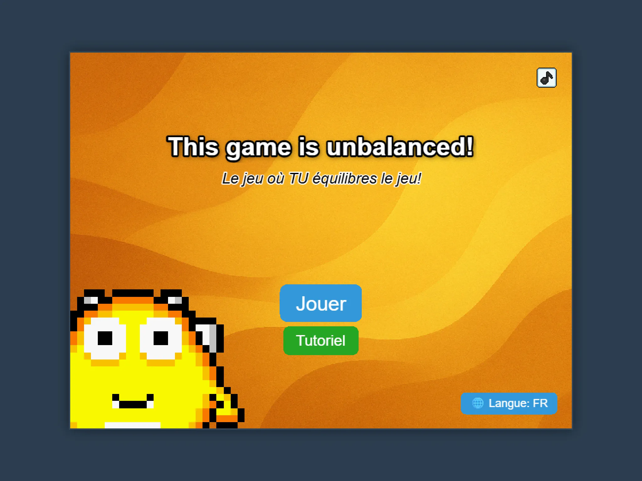 L'écran d'accueil en français de This Game Is Unbalanced!.